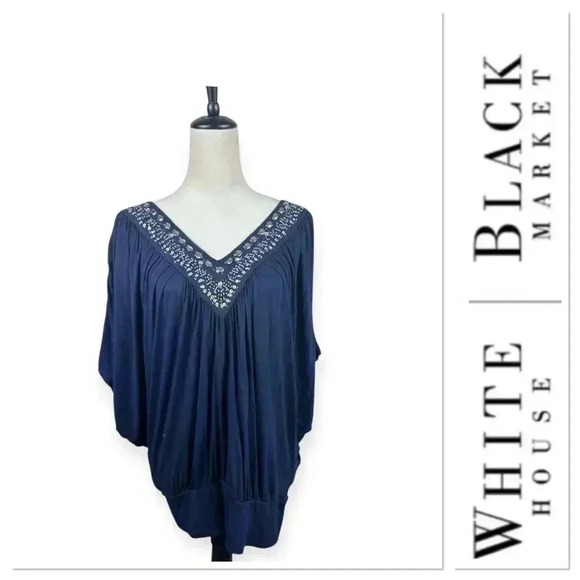 White House Black Market Tops - White House Black Market blue embellished v neck top size medium